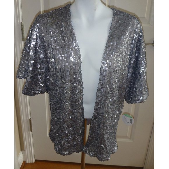 Jrs Silver Sequins Kimono Evening Jacket Sz S/M - Picture 1 of 2